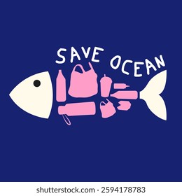 Eco lifestyle illustration. No plactic, save ocean. Environmental protection, recycling. Go green, be vegan concept. Vector cartoon illustration for poster, banner, social media