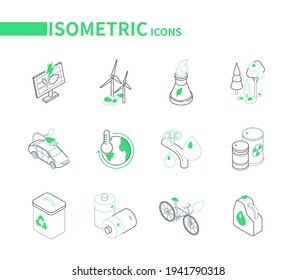 Estilo de vida ecológico: conjunto de iconos isométricos de línea moderna