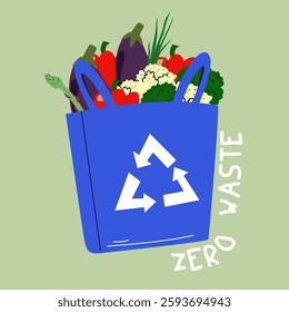 Eco lifestyle, no plactic, eco bag, zero waste, cruelty free. Environmental problems and environmental protection, recycling. Vector cartoon illustration for patches, poster, banner, social media