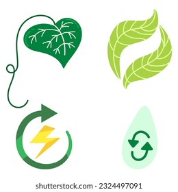 Eco lifestyle, zero waste life concept. Green sustainable habits set. Conscious consumers with recycled, renewable, reusable products. Flat vector illustrations isolated on white background.