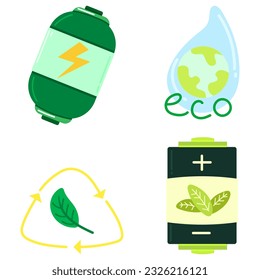 Eco lifestyle, zero waste life concept. Green sustainable habits set. Conscious consumers with recycled, renewable, reusable products. Flat vector illustrations isolated on white background.