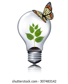 Eco light bulb with a butterfly. Vector.