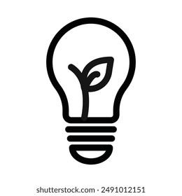 Eco light bulb icon Black line art vector logo