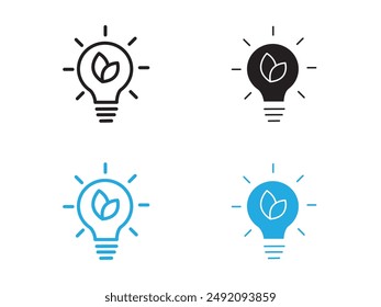 Eco light bulb icon black and white vector outline sign