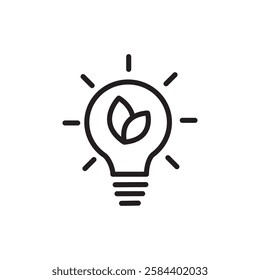 Eco light bulb icon black and white vector outline sign