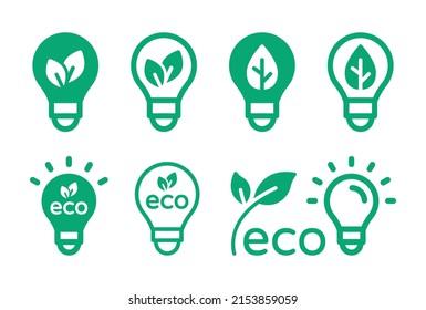 Colección de iconos de la bombilla ecológica. Ilustración vectorial de símbolo de energía verde.