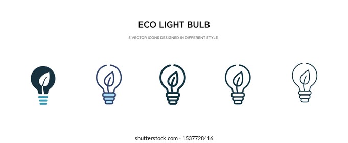 ícone de lâmpada ecológica em ilustração vetorial de estilo diferente. dois ícones de vetor de lâmpada ecológica coloridos e pretos projetados em estilo preenchido, contorno, linha e traçado podem ser usados para web, móvel, ui