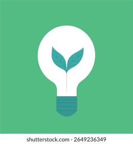 Ícone de lâmpada ecológica com folhas verdes no interior simbolizando energia sustentável e consciência ambiental