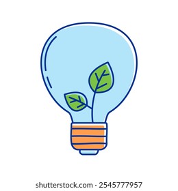 Ilustração Eco Light Bulb Icon com paleta de cores brilhantes no estilo doodle Ideal para projetos de consciência ambiental e projetos verdes.