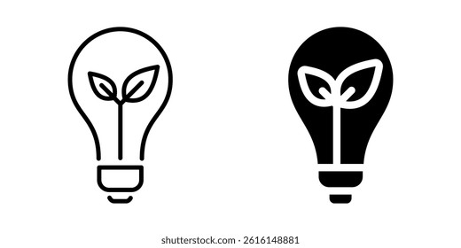 Eco light bulb icon with leaf symbol. Silhouette and line style.