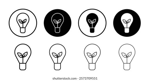 Eco light bulb icon Thin line art isolated