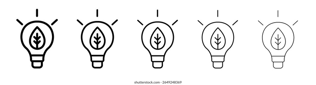 Conjunto de contornos ou coleção de linhas finas do ícone da lâmpada de luz ecológica