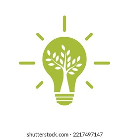 Eco light bulb icon. Bulb light with tree inside. Isolated vector illustration.