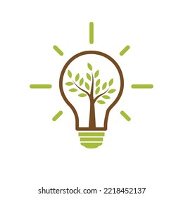 Eco light bulb icon. Bulb light with tree inside. Isolated vector illustration.