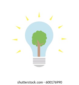 Eco Light Bulb icon .Tree inside Bulb. Vector illustration style is flat iconic symbols, eco green color,blue color, white background.