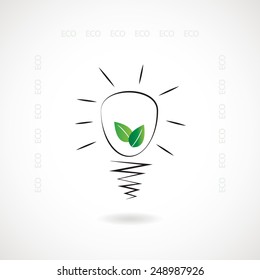 Eco light bulb with leafs inside concept icon or sign