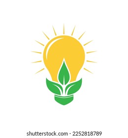 Eco light bulb nature logo vector flat design