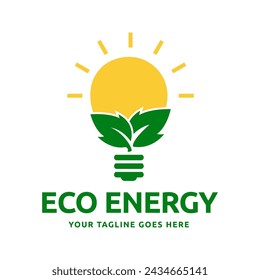 Eco light bulb nature logo vector flat design. Energy saving lamp symbol.
