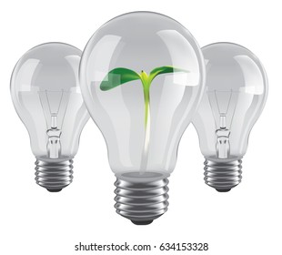 Eco light bulb with plant isolated on white background. Vector illustration. 