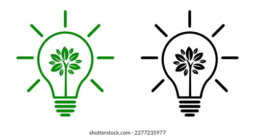 Eco light bulb with tree icon set, ecological friendly and sustainable environment concept - stock vector