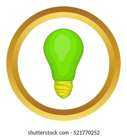Eco light bulb vector icon in golden circle, cartoon style isolated on white background