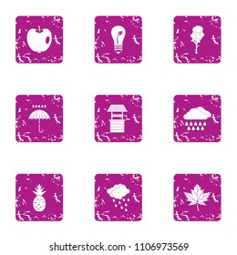 Eco light icons set. Grunge set of 9 eco light vector icons for web isolated on white background