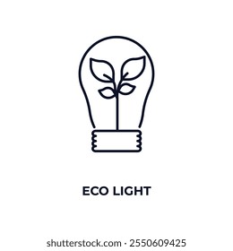 Icono de contorno de luz eco. Vector lineal desde el concepto de ecología. Icono de luz ecológica de línea delgada aislado sobre fondo blanco