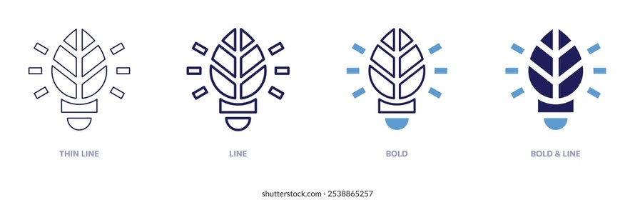 Eco ícone de lâmpada em 4 estilos diferentes. Linha fina, Linha, Negrito e Linha Negrito. Estilo duotônico. Traçado editável.