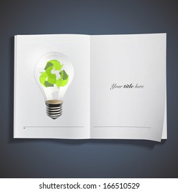 Eco lightbulb printed on book. Vector design 