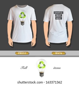 Eco lightbulb printed on t-shirt. Vector design. 