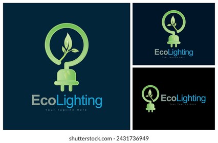 Eco Lighting Bulb leaves go green energy logo template design