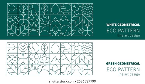 Eco Line Art Patterns in Geometric Bauhaus Style with Nature Icons