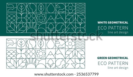 Eco Line Art Patterns in Geometric Bauhaus Style with Nature Icons