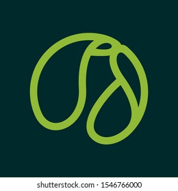 Eco line circle logo formed by twisted green leaves. Vector design template elements for vegan, bio, raw, organic template.