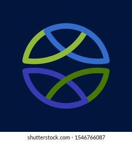 Eco line circle logo formed by twisted blue drops. Vector design template elements for vegan, bio, raw, organic template.