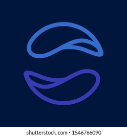 Eco line circle logo formed by twisted blue drops. Vector design template elements for vegan, bio, raw, organic template.