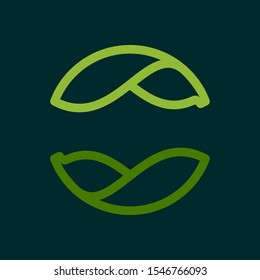 Eco line circle logo formed by twisted green leaves. Vector design template elements for vegan, bio, raw, organic template.