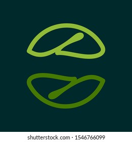 Eco line circle logo formed by twisted green leaves. Vector design template elements for vegan, bio, raw, organic template.