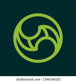 Eco line circle logo formed by twisted green leaves. Vector design template elements for vegan, bio, raw, organic template.