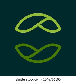 Eco line circle logo formed by twisted green leaves. Vector design template elements for vegan, bio, raw, organic template.