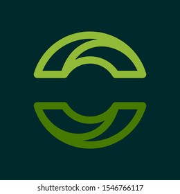 Eco line circle logo formed by twisted green leaves. Vector design template elements for vegan, bio, raw, organic template.