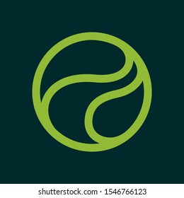 Eco line circle logo formed by twisted green leaves. Vector design template elements for vegan, bio, raw, organic template.