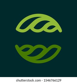 Eco line circle logo formed by twisted green leaves. Vector design template elements for vegan, bio, raw, organic template.