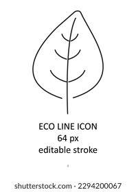 Línea ecológica, vector de icono de hoja. Rama con hoja. Línea botánica de elementos contemporáneos. icono perfecto de 64 píxeles. Símbolo de contorno de moda para aplicaciones móviles y diseño del sitio web UIUX. 