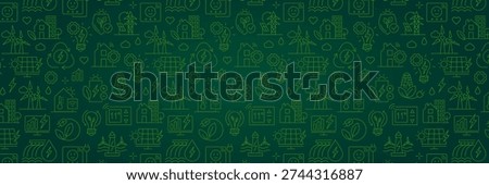Eco Linear Seamless Pattern with Sustainable Energy Icons, Renewable Technology Background, Vector Illustration for Environmental Branding