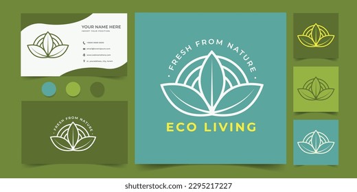 eco living monoline natural logo and business card template