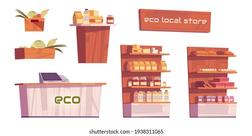 Eco local store set with furniture and products