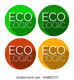 ECO LOGIC ecologic vector sticker. Flat style design with environmental theme. Ecologic sticker for product packages. Ecologic badges and stamps in four colors with long shadows. Ecologic is logical.
