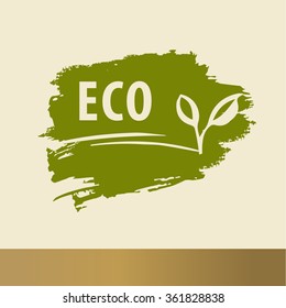 Eco logo, design handdrawn template elements. The plant grows in the field.