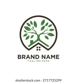 Ilustração de design de logotipo ecológico com casa e árvore